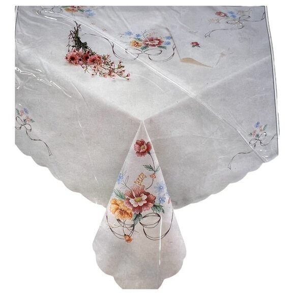 New Floral Sonata Embroidered Tablecloth Oval Oblong 68”x84" Imperial Elegance - Picture 2 of 6